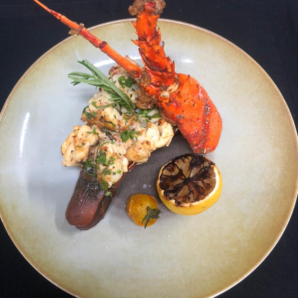 Roasted lobster with garlic and fresh herbs